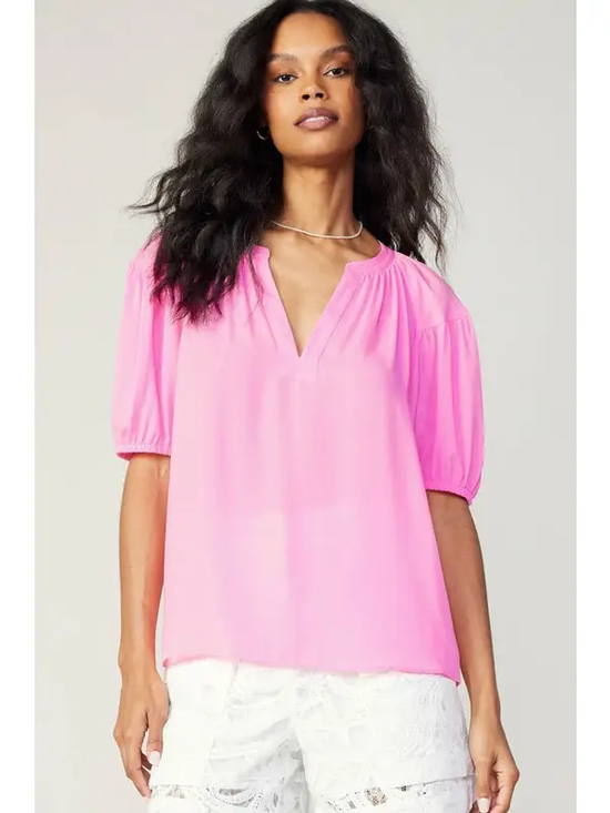 SHORT SLEEVE SPLIT NECK BLOUSE