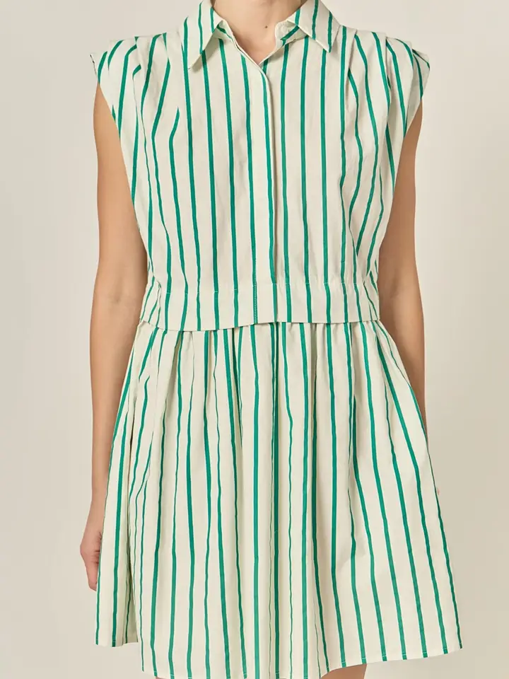 STRIPED PLEATED SHIRT DRESS