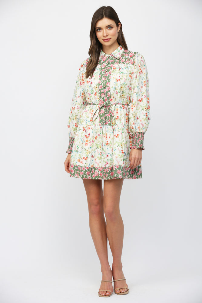 FLORAL PANEL SHIRT DRESS