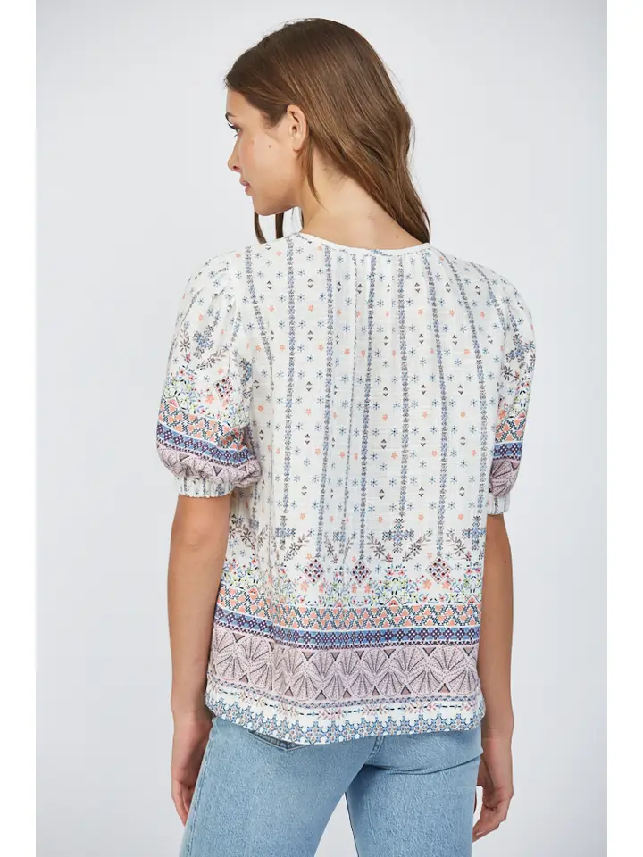 PLEATED DETAIL SPLIT NECK TOP