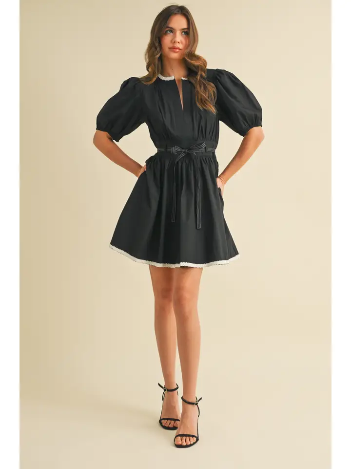 BELTED A LINE FLARE MINI DRESS