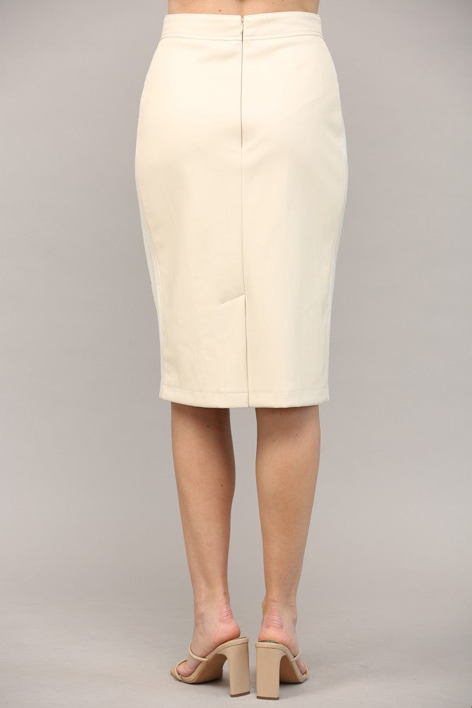 CONTRAST FAUX LEATHER PENCIL SKIRT