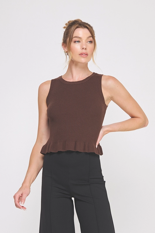 RIBBED KNIT PEPLUM TANK