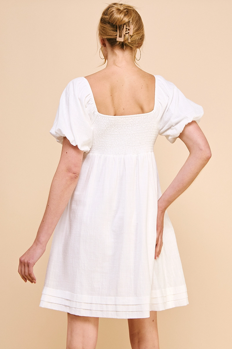 TEXTURED PUFF SLEEVE BABYDOLL DRESS