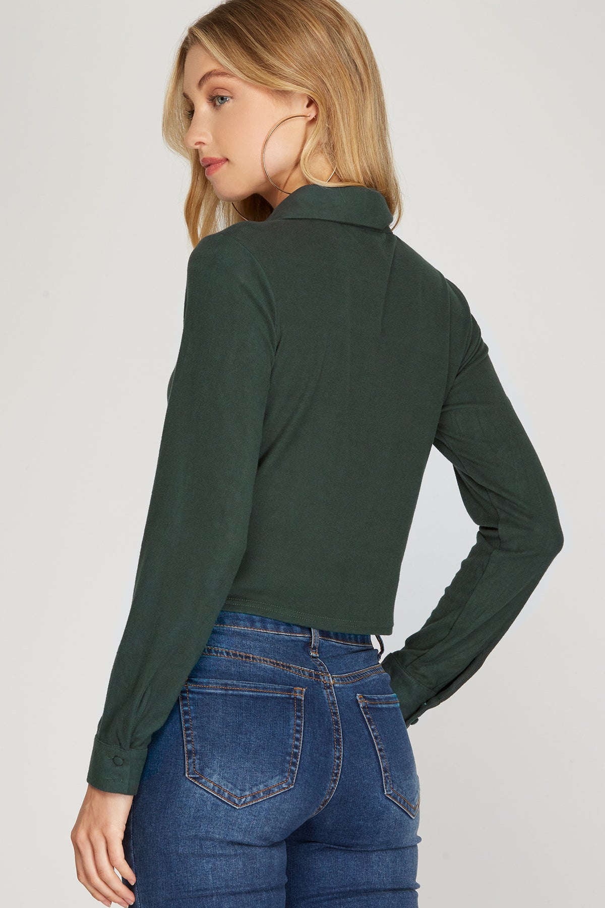 Shirring and button-placket detail on salamander top