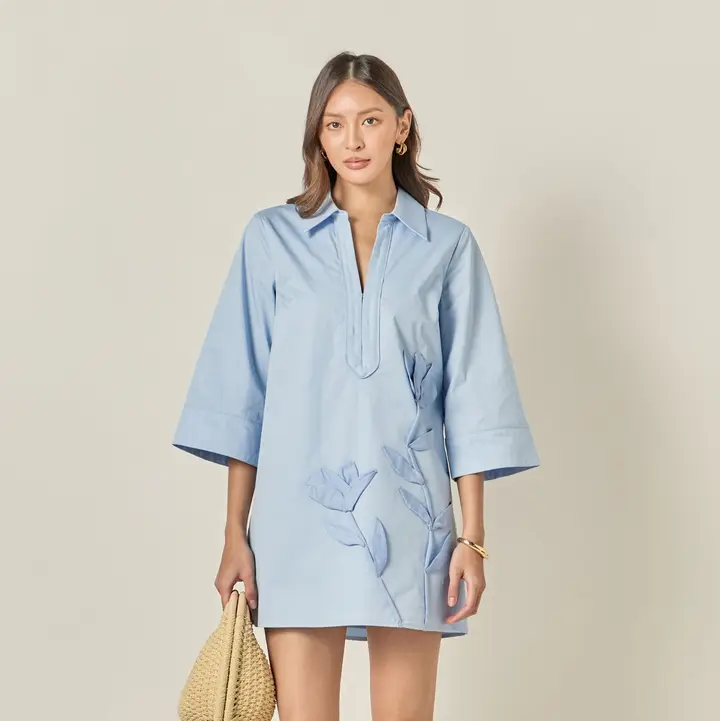 APPLIQUE STRIPE SHIRT DRESS