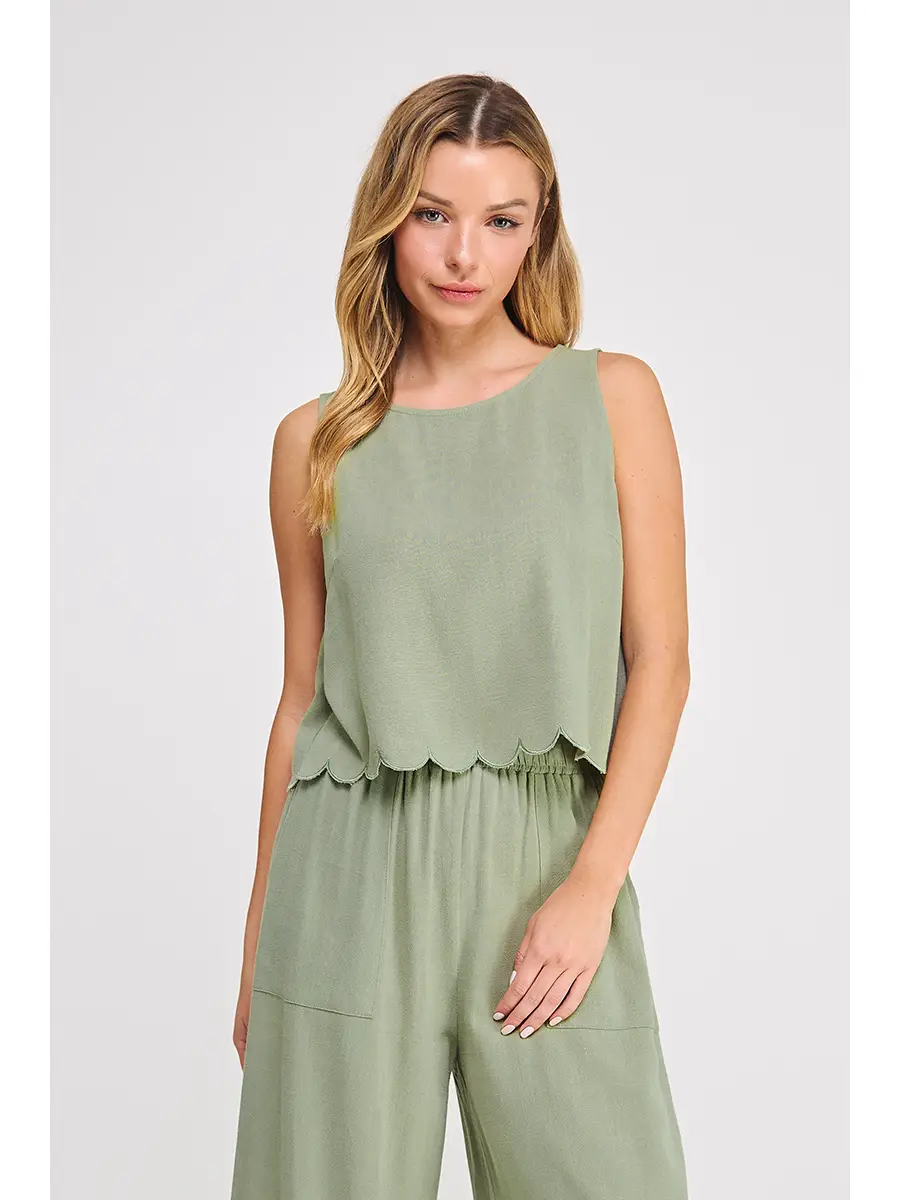 LINEN SCALLOP HEM TANK