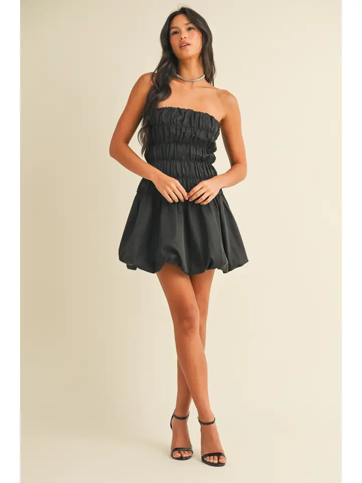 RUCHED TOP STRAPLESS MINI DRESS