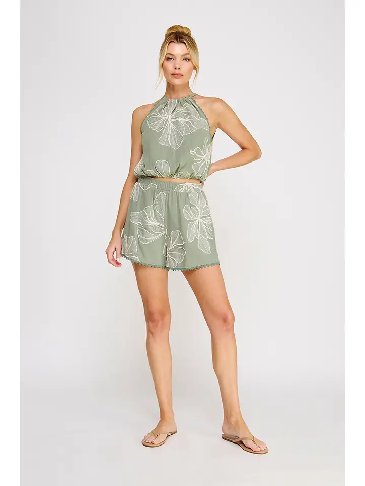 FLORAL LINEN HALTER TOP