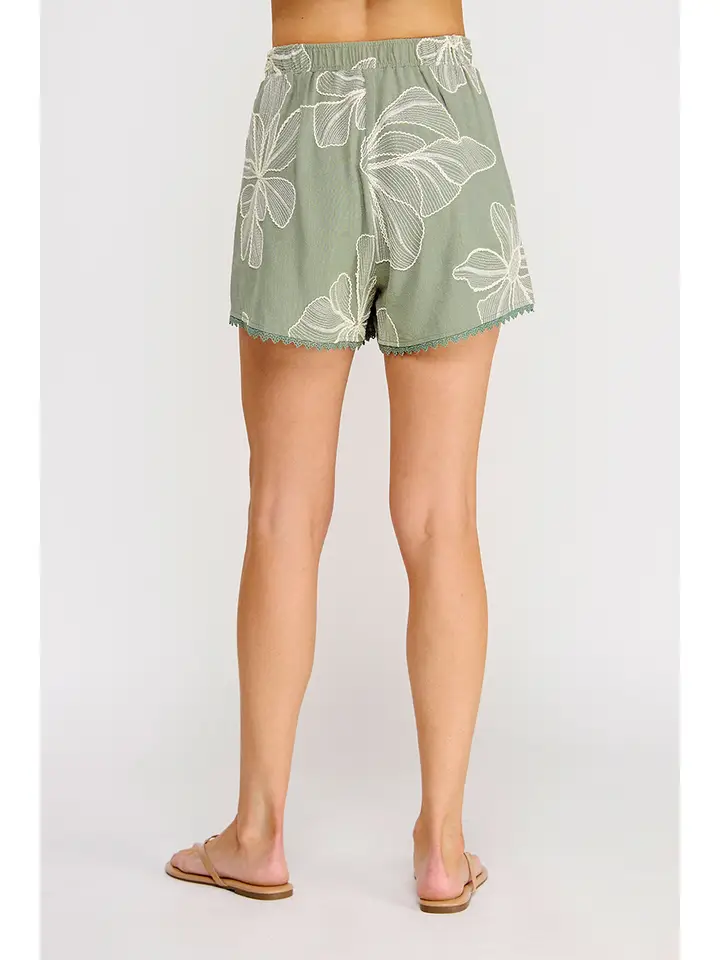FLORAL SHORTS W/ CROCHET TRIM