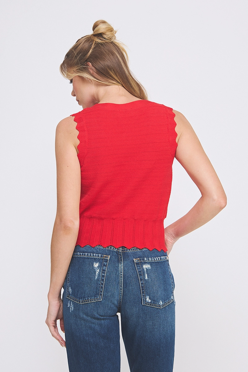 POINTELLE KNIT BUTTON UP VEST TOP