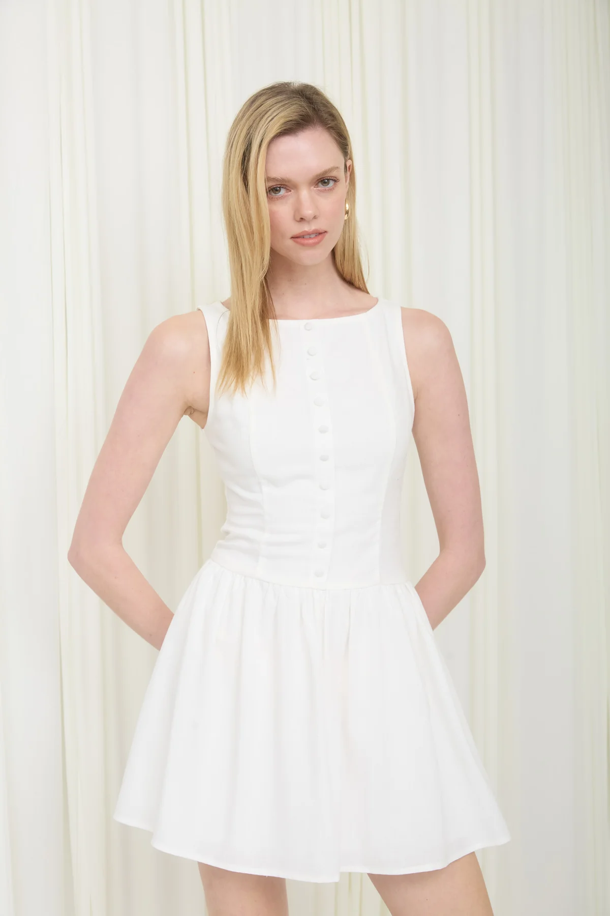 Boat Neck Linen Mini Dress
