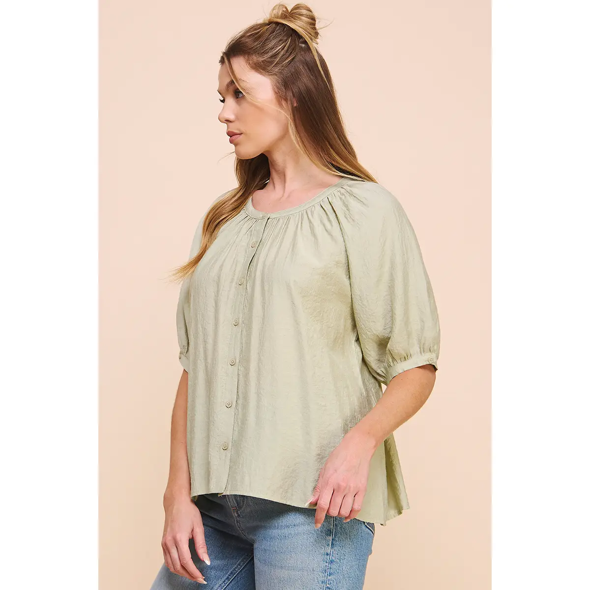 ELBOW SLEEVE BUTTON UP SHIRT