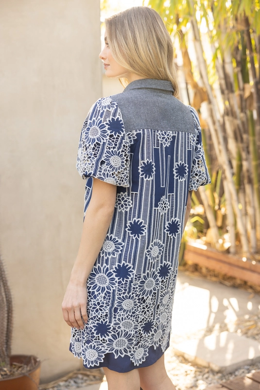 FLORAL LACE OVERLAY COLLARED DRESS