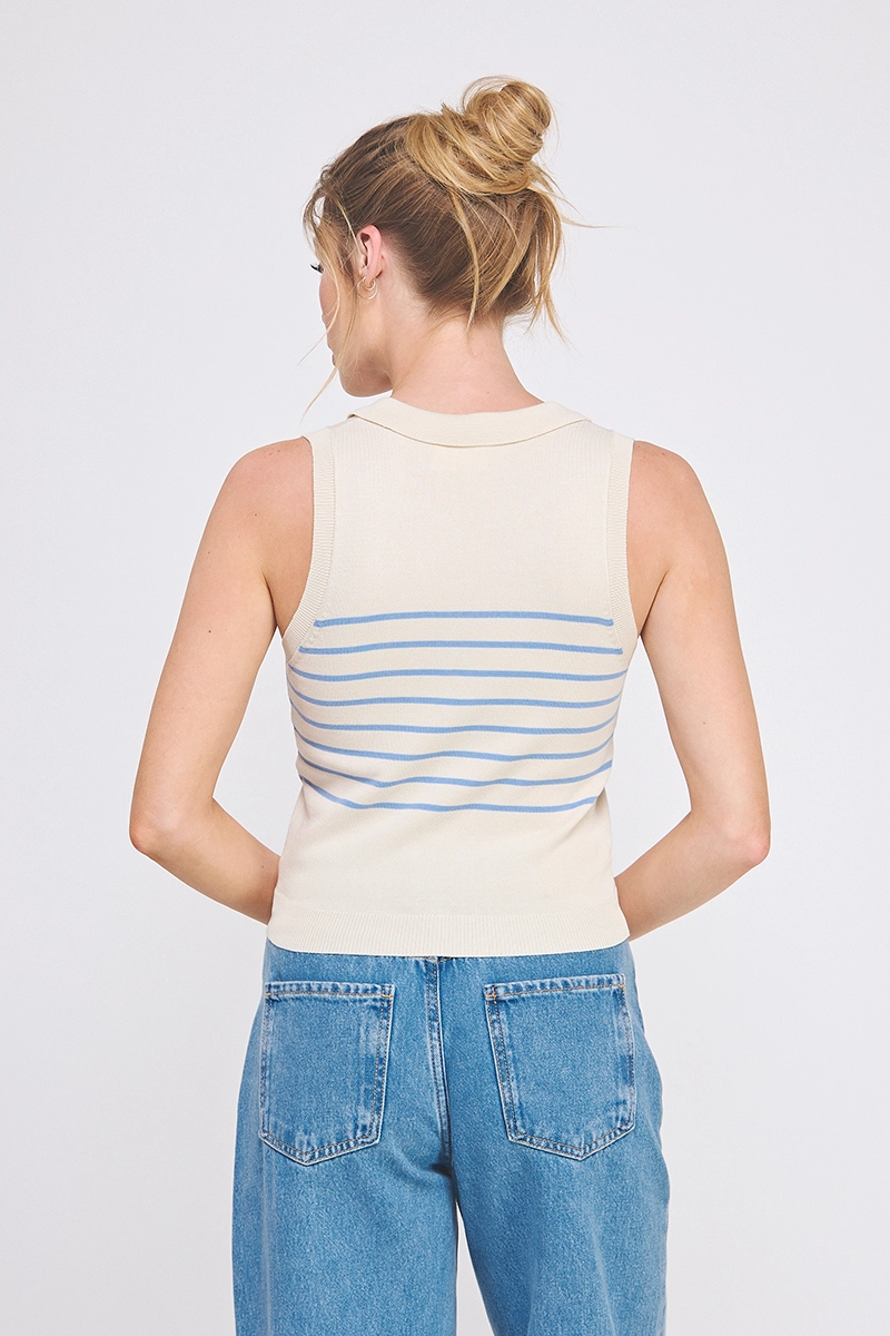 STRIPED KNIT POLO TANK