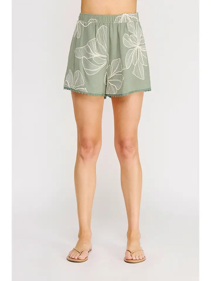 FLORAL SHORTS W/ CROCHET TRIM