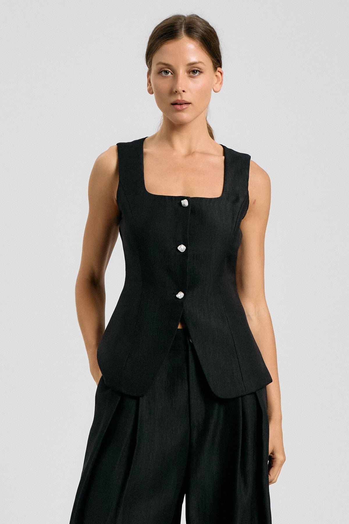 Pearl-Button Tailored Vest