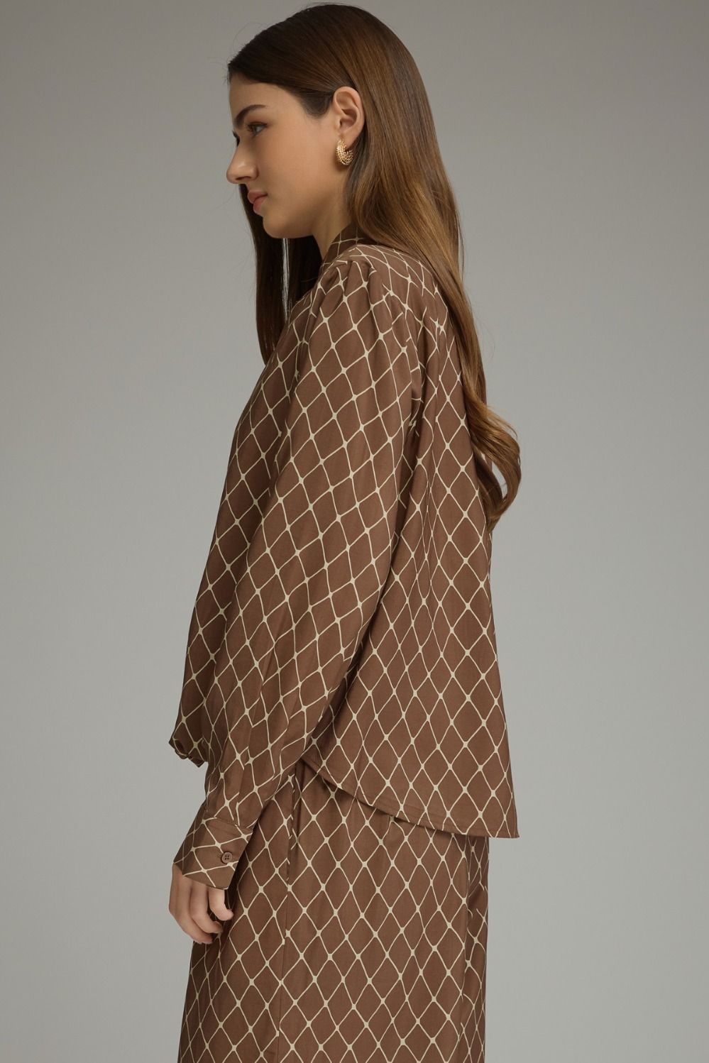 Geometric High-Collar Blouse