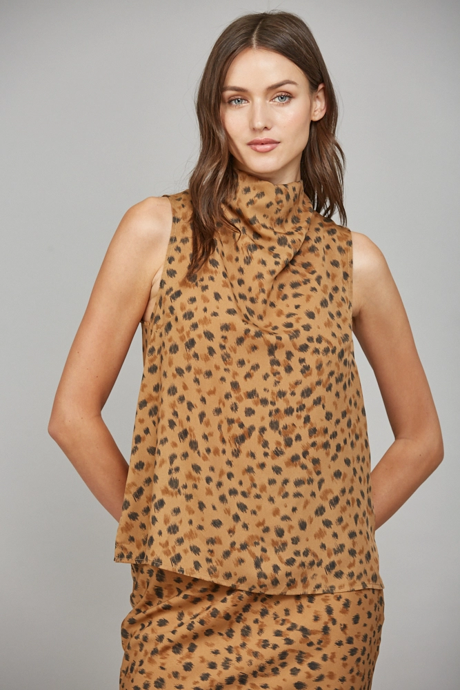HIGH COWL NECK SLEEVELESS BLOUSE