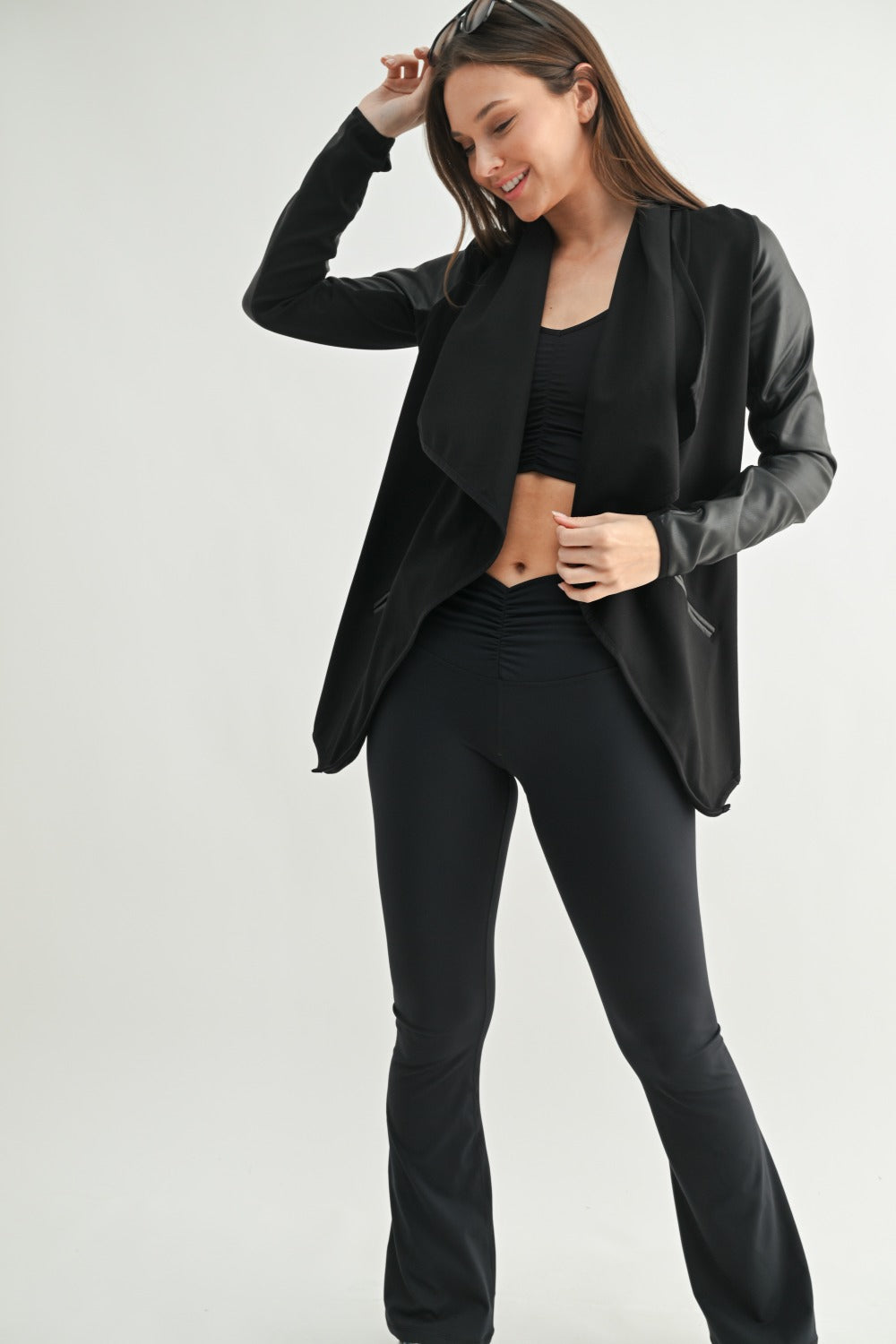 WATERFALL FAUX LEATHER CARDIGAN