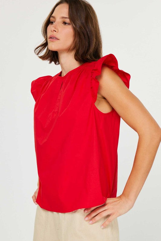 FLUTTER SLEEVE SMOCKED BACK BLOUSE