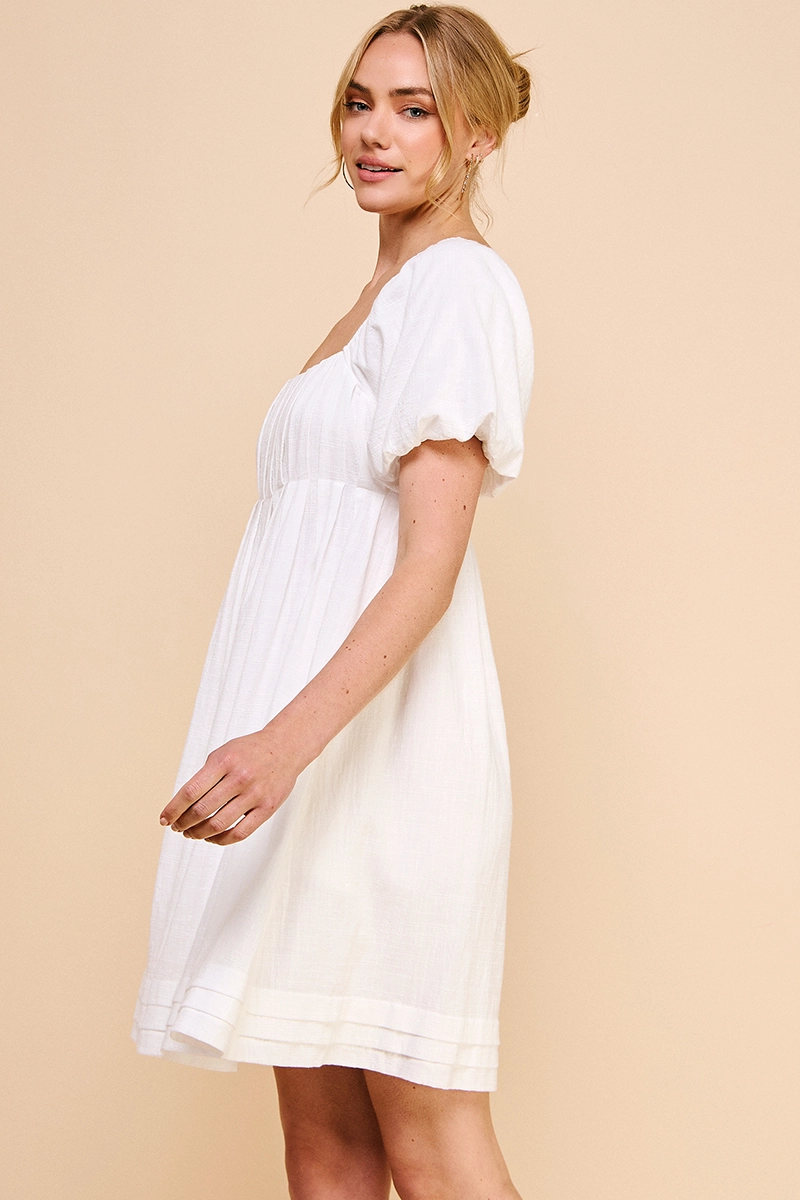 TEXTURED PUFF SLEEVE BABYDOLL DRESS