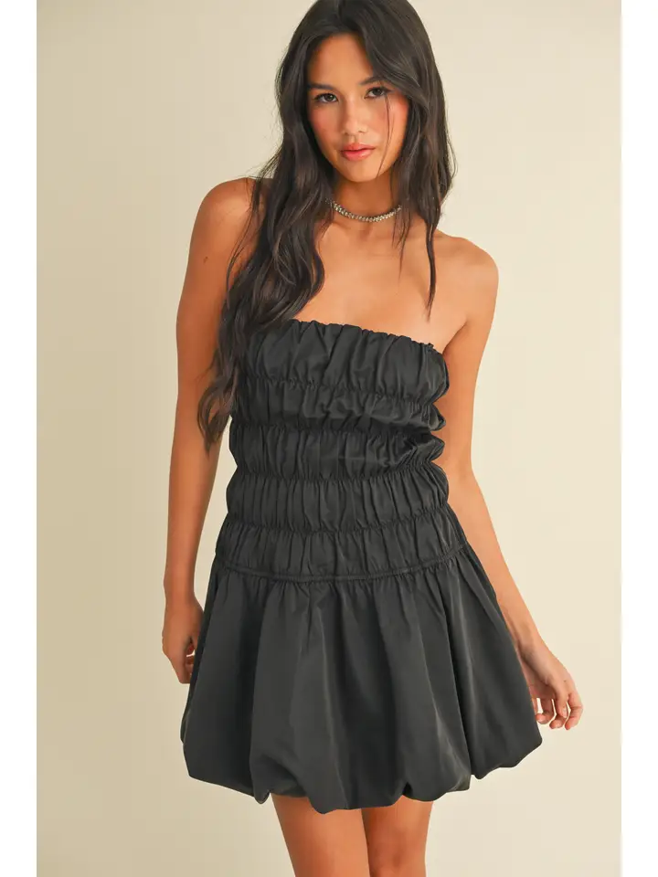 RUCHED TOP STRAPLESS MINI DRESS