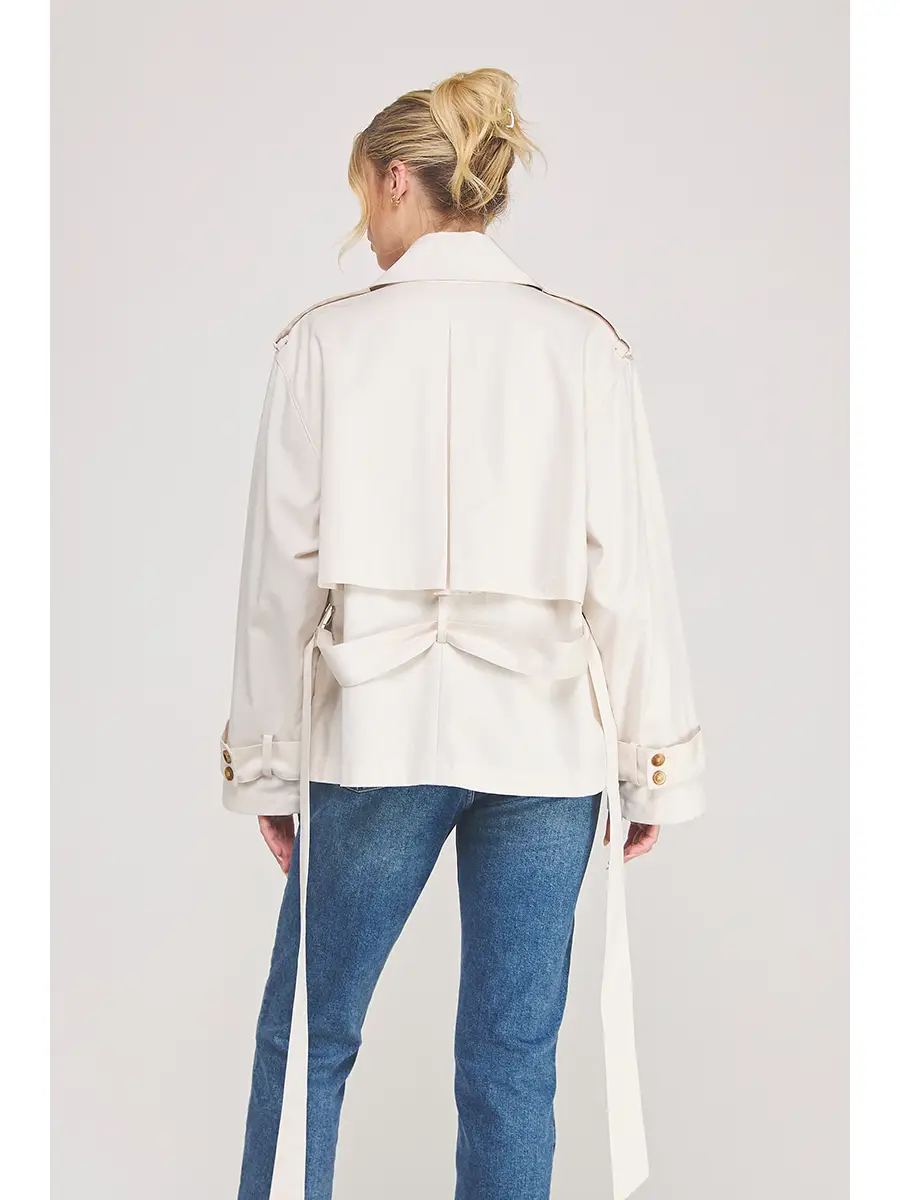 Cream cropped belted trench jacket - product image 3