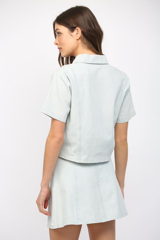 SHORT SLEEVE WASHED DENIM JACKET