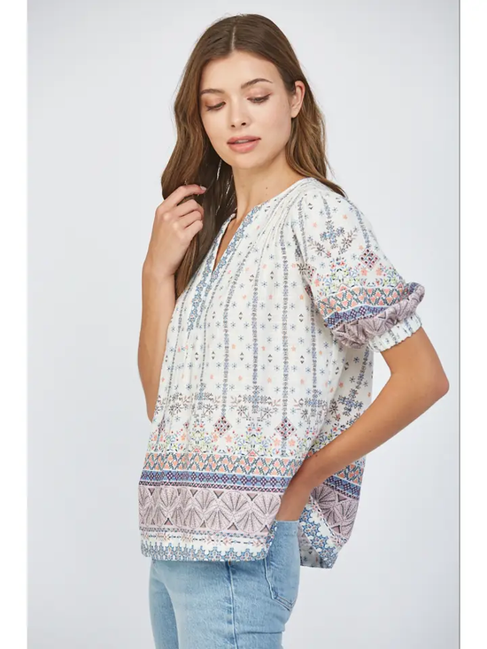 PLEATED DETAIL SPLIT NECK TOP