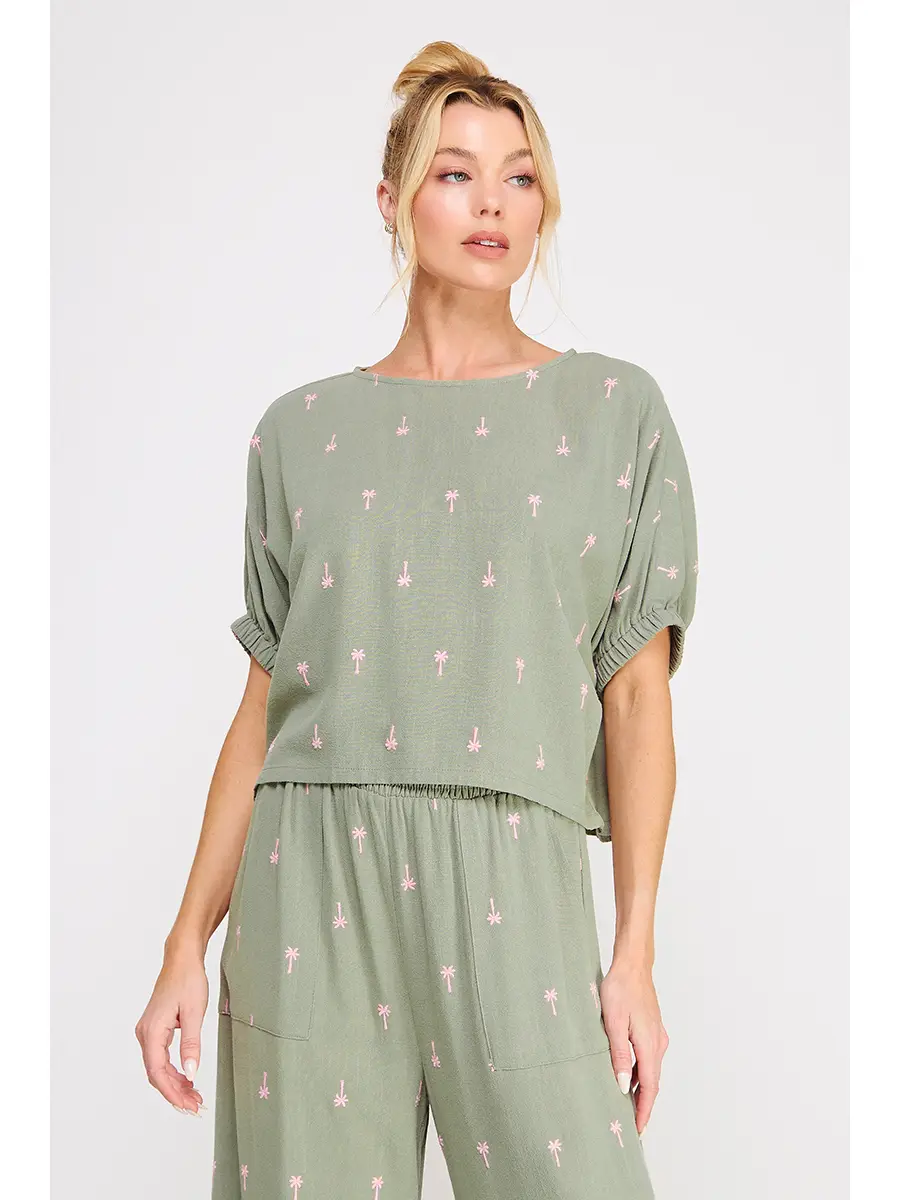 PALM TREE LINEN DOLMAN TOP
