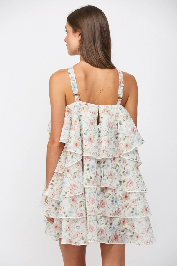 PETAL RUFFLE FLORAL MINI DRESS