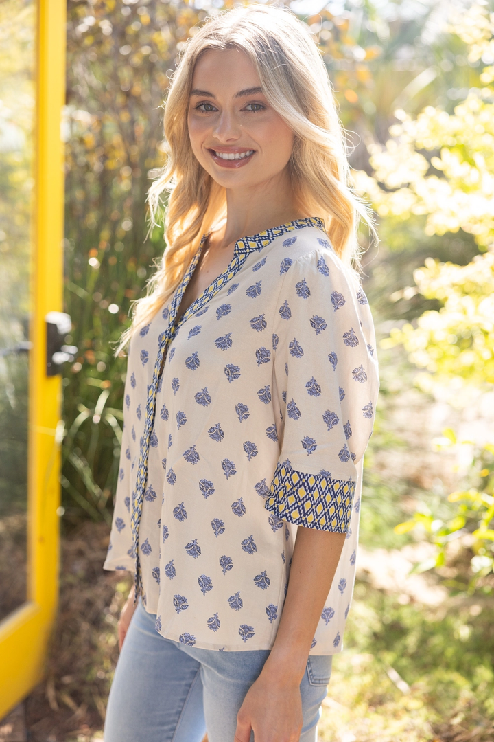 FLORAL CONTRAST PRINT BUTTON UP