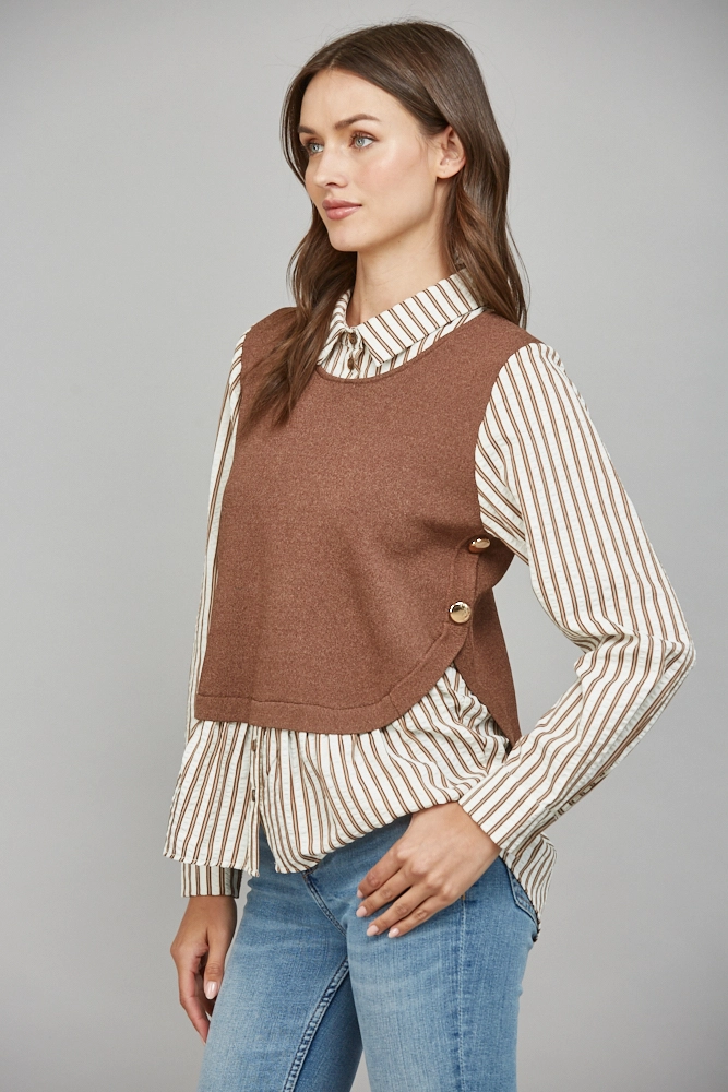 KNITTED VEST TWOFER SHIRT