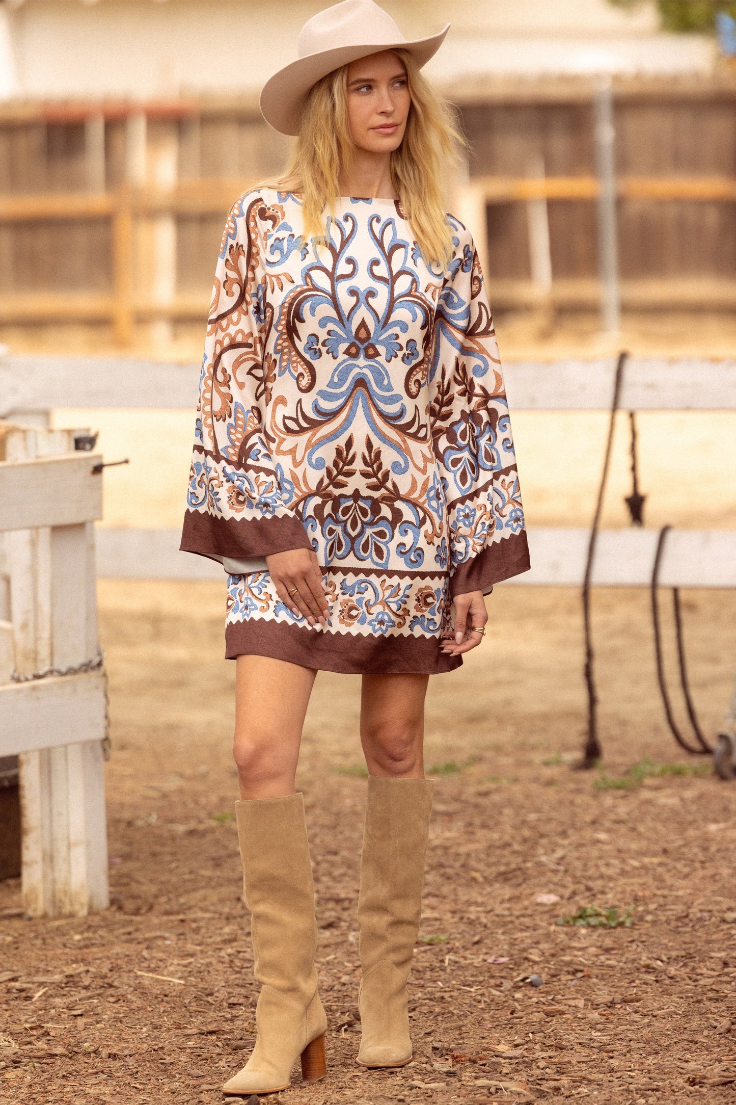BELL SLEEVE PRINTED MINI DRESS