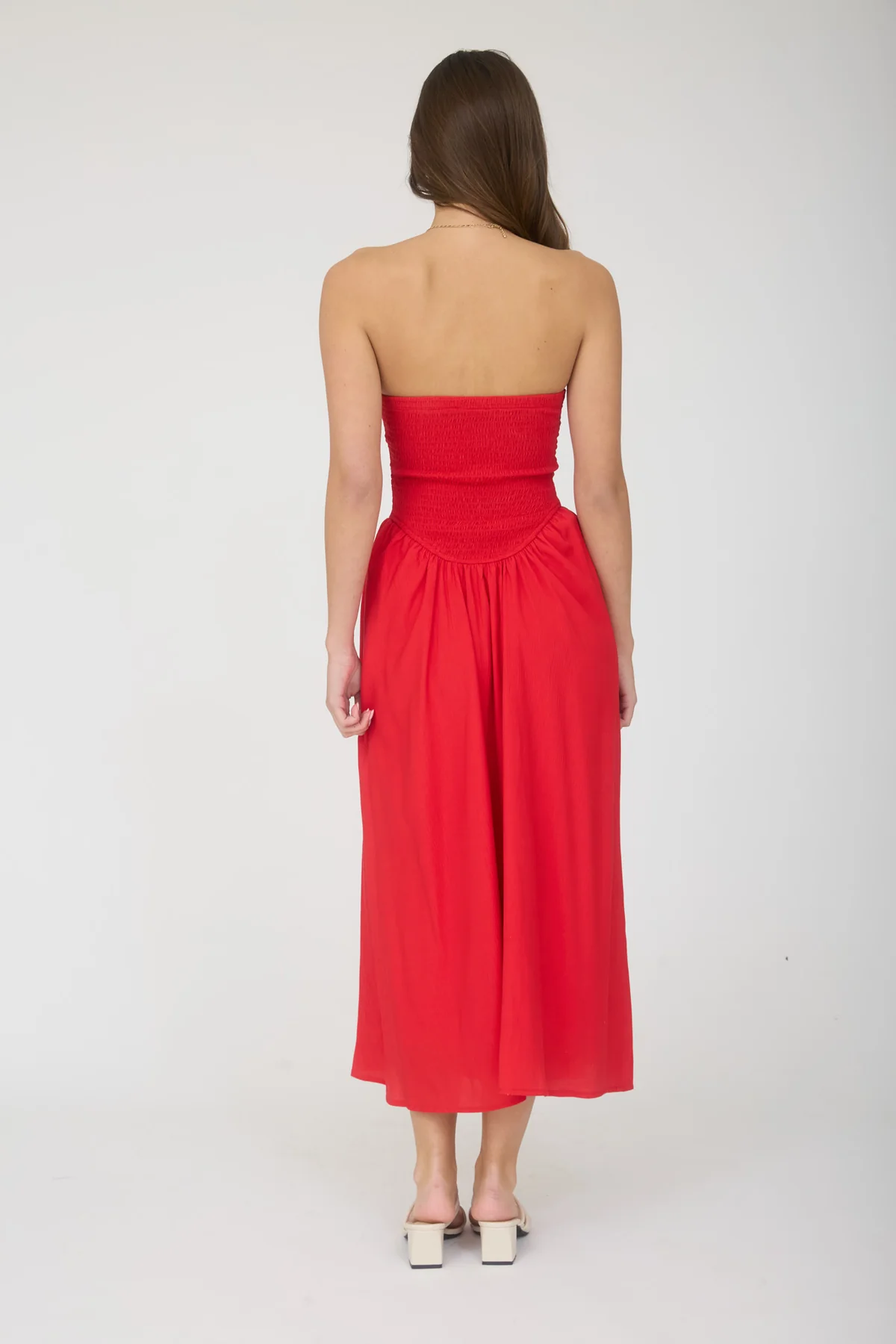LACE TRIM STRAPLESS MIDI DRESS