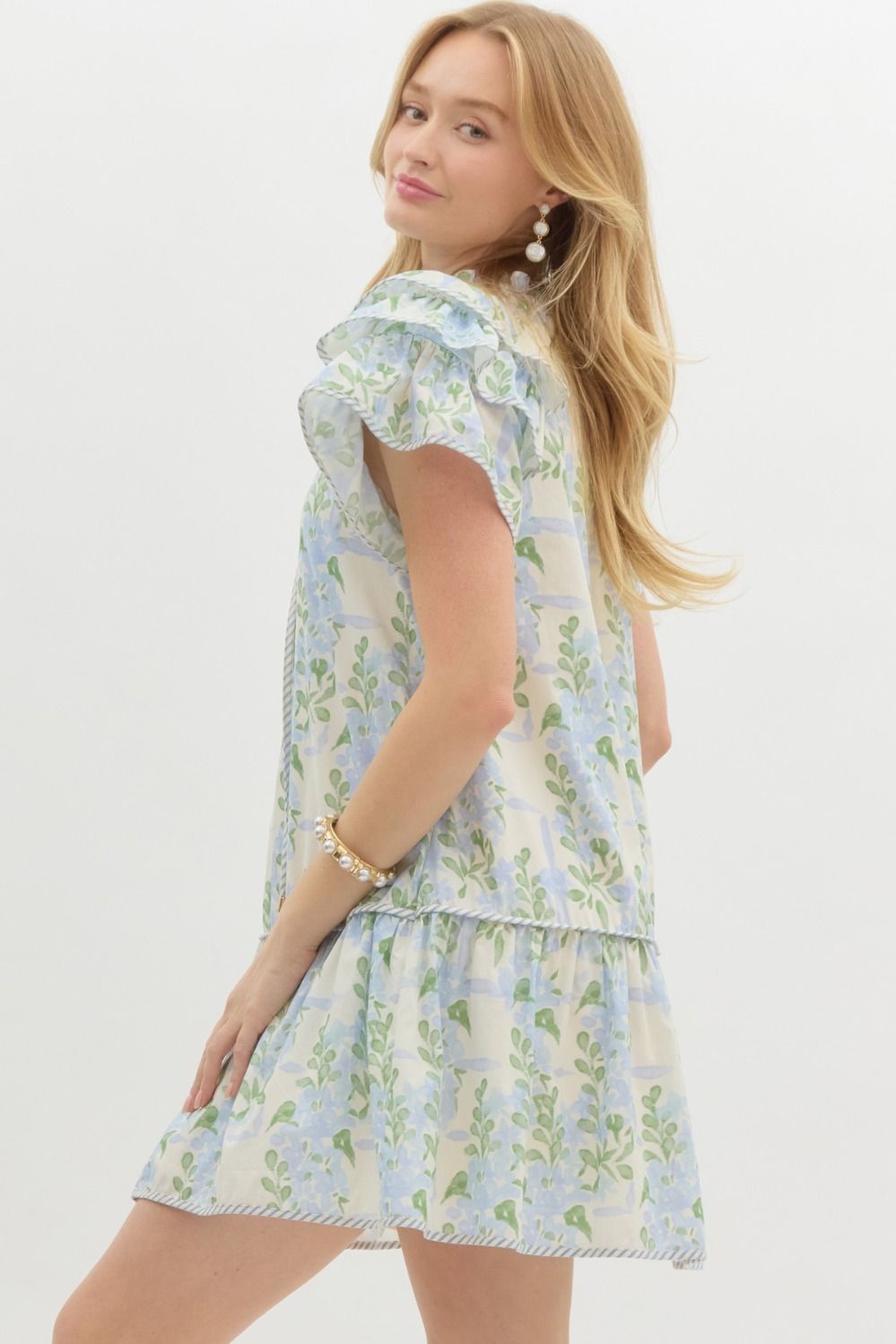 Floral Ruffle Sleeve Tiered Dress