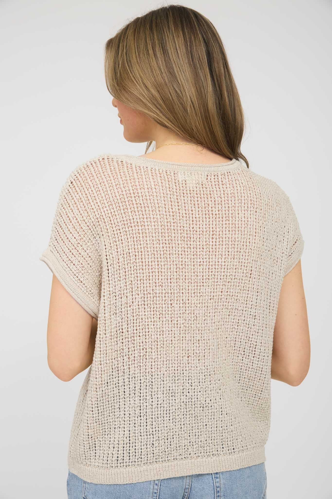 DROP SHOULDER CROCHET KNIT TOP