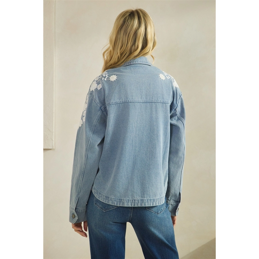 EMBROIDERED CHAMBRAY TOP