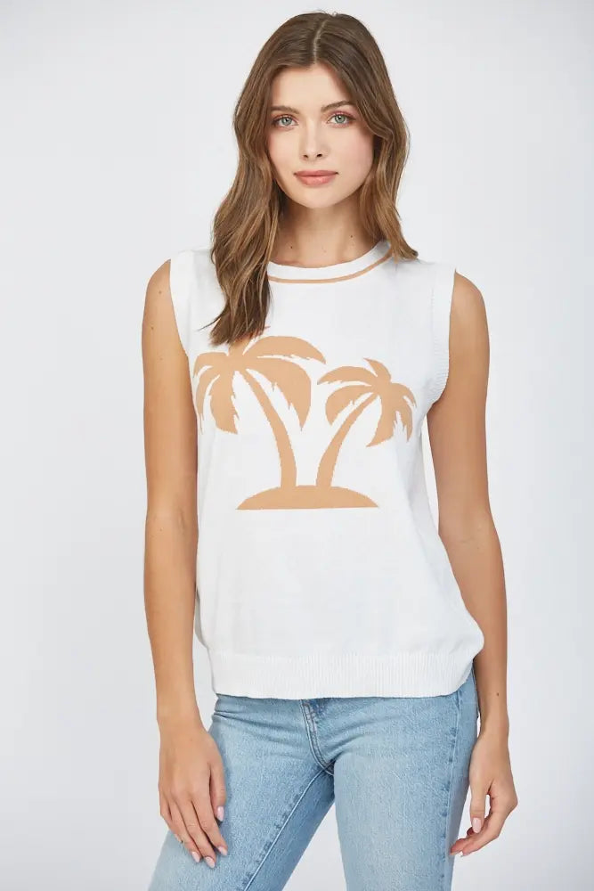 PALM TREE KNIT SWEATER TANK