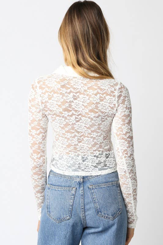 Sheer Lace Long-Sleeve Top
