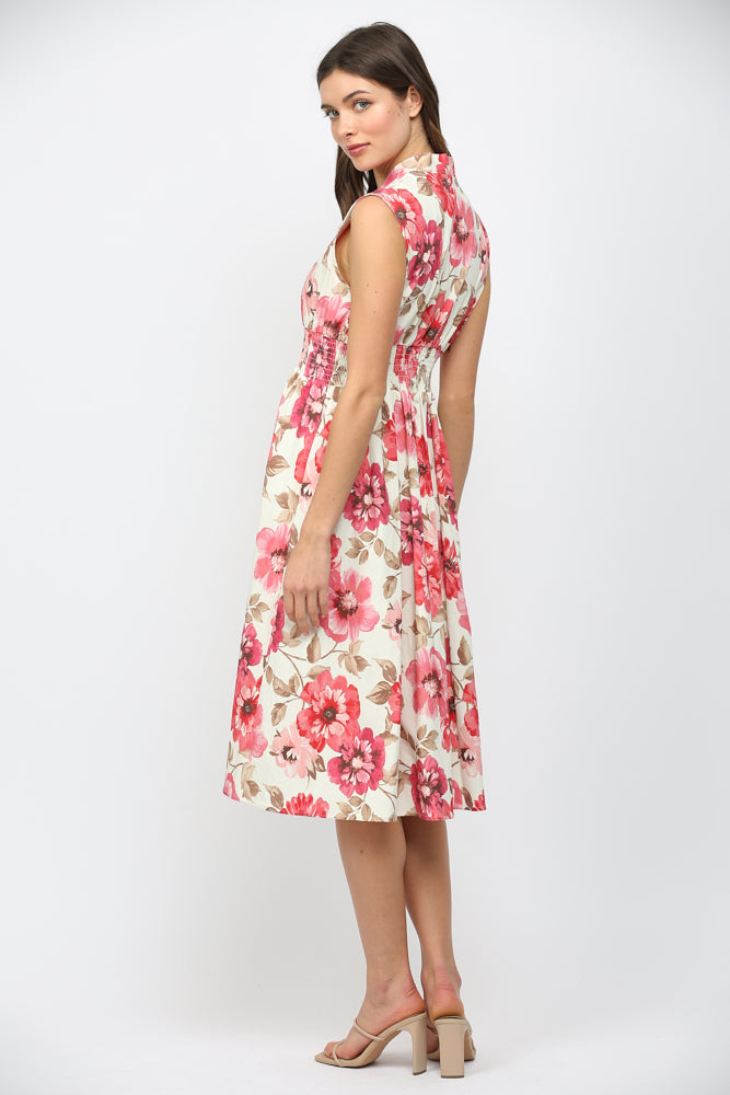 FLORAL ZIP FRONT MIDI DRESS