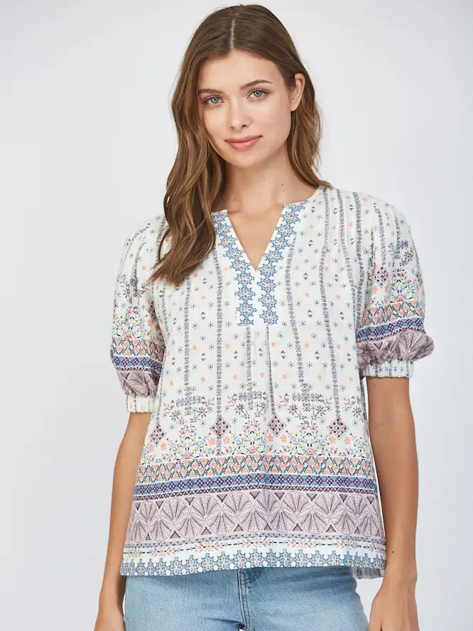 PLEATED DETAIL SPLIT NECK TOP