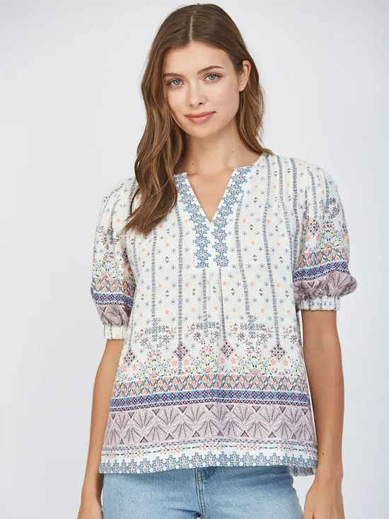 PLEATED DETAIL SPLIT NECK TOP