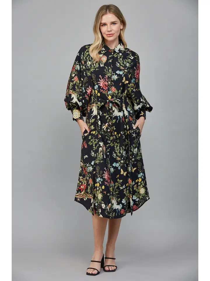 BOTANICAL MIDI SHIRT DRESS