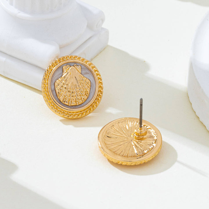 Shell Enamel Button Stud Earrings
