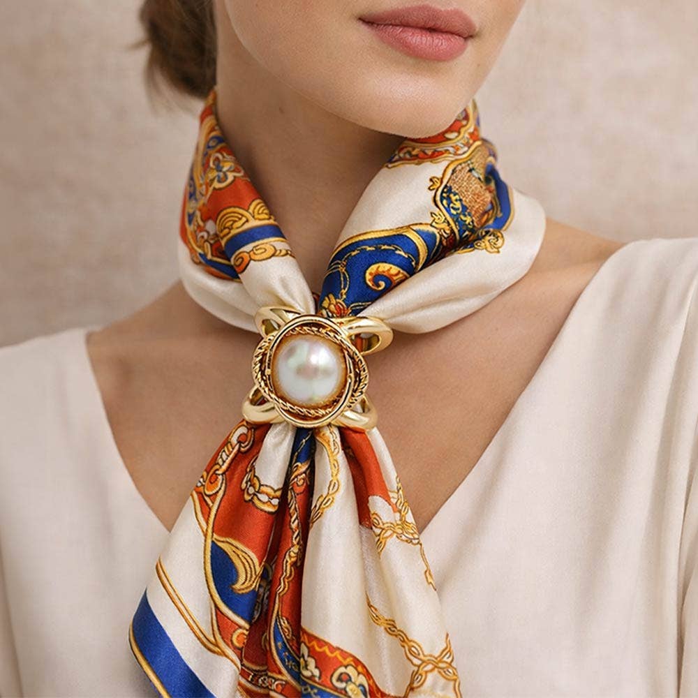 14K Gold Dipped Pearl Frame Scarf Ring