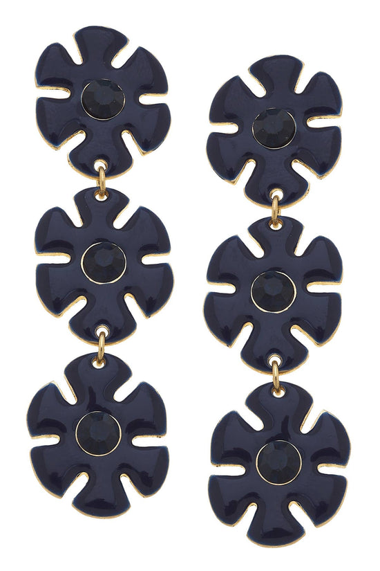 Enamel Linked Flower Earrings