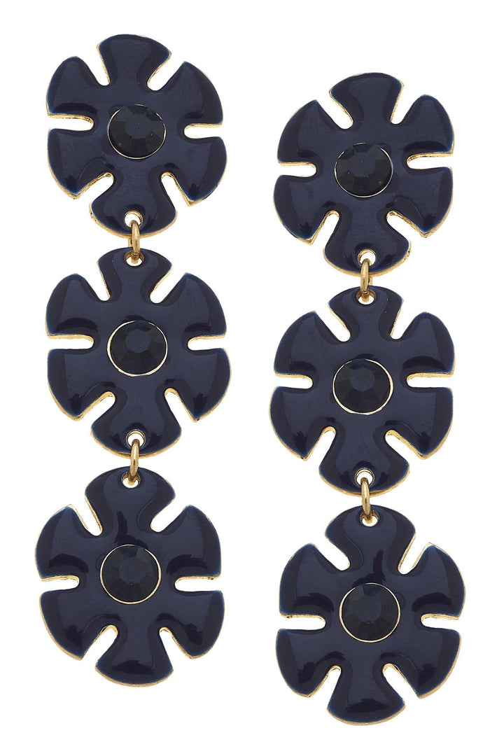 Enamel Linked Flower Earrings