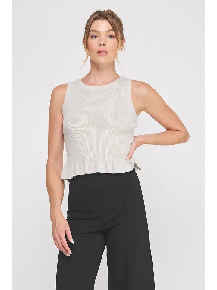 RIBBED KNIT PEPLUM TANK